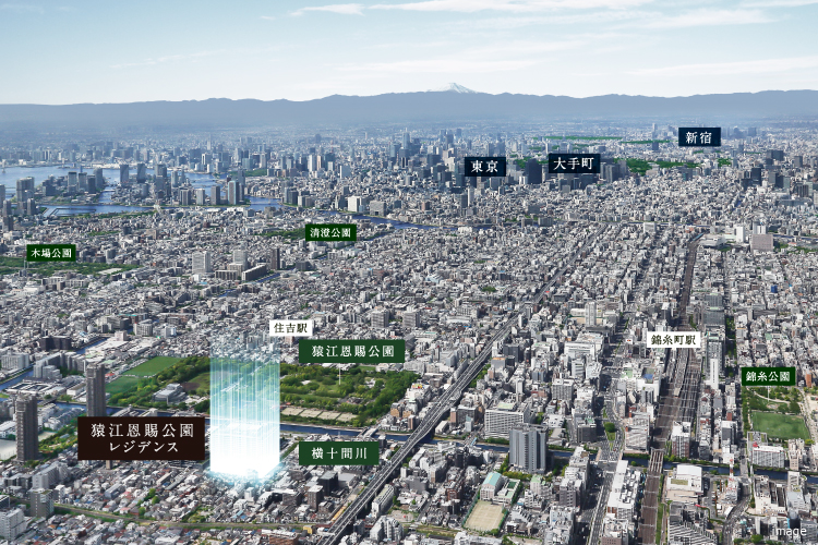 現地周辺航空写真｜猿江恩賜公園レジデンス