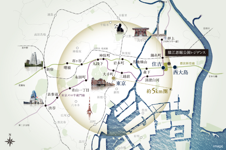 5km圏内概念図｜猿江恩賜公園レジデンス