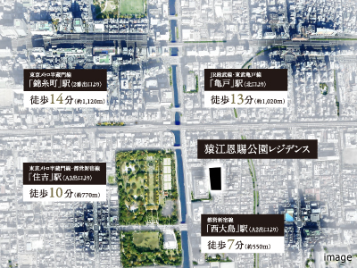 現地周辺航空写真｜猿江恩賜公園レジデンス